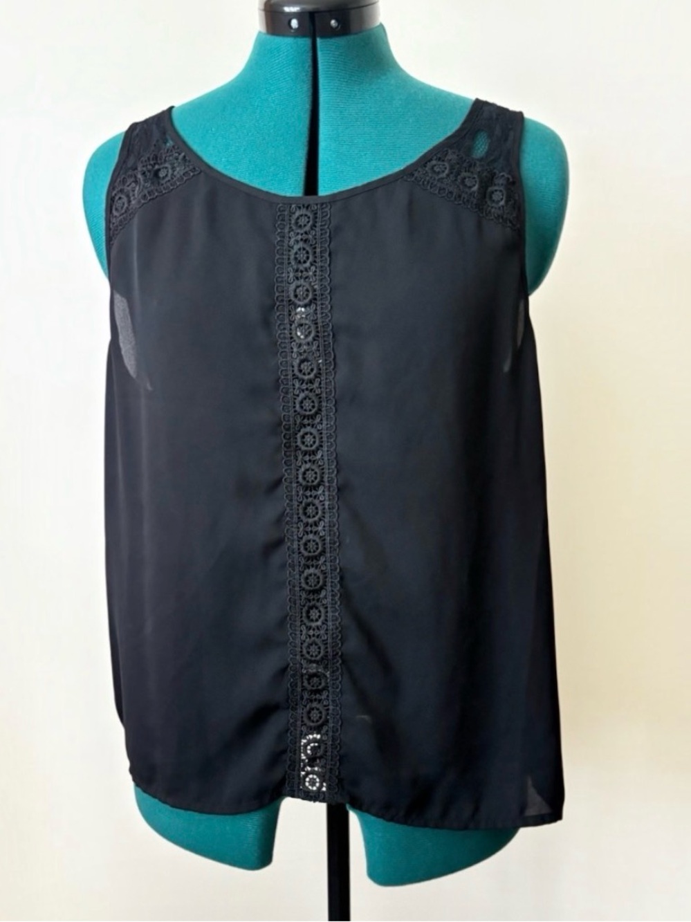 H&M Divided Black Lace Strappy Back Sheer Tank Top